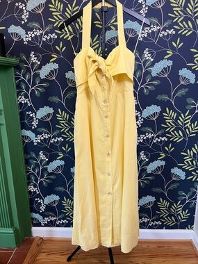 ASTR The Label Butter Yellow Halter Bow Button Down Sundress Size M NWT